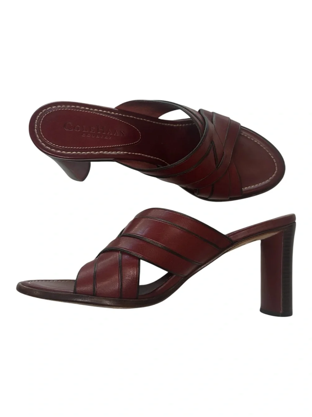 Cole Haan Mule Sandals Heels Country Crisscross Leather Red Women’s Size 6 1/2